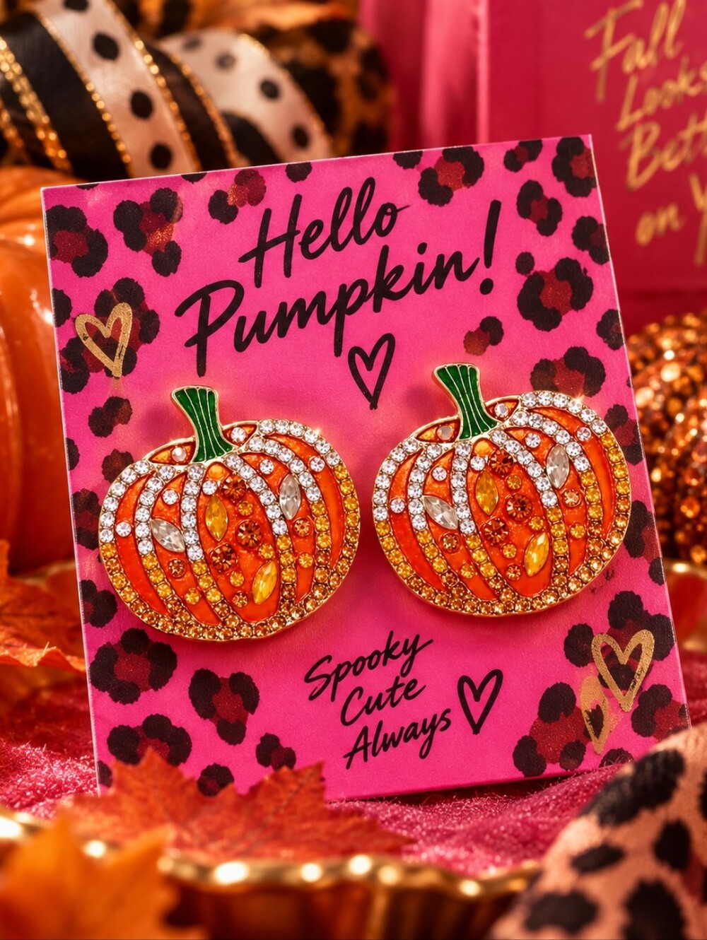 BETSEY JOHNSON RHINESTONE PUMPKIN EARRINGS